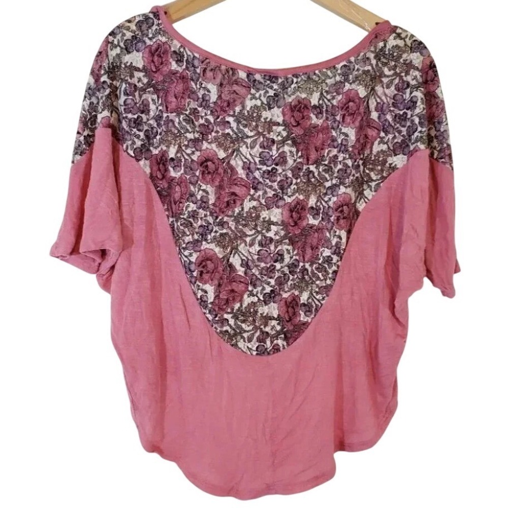 Wet Seal Top Medium Pink Floral Lace Back High Low Dolman Sleeve Scoop Neck